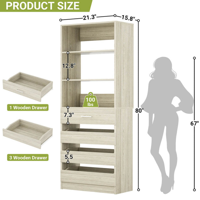 80'' High Walk in Closet Organizer System with 4 Drawers