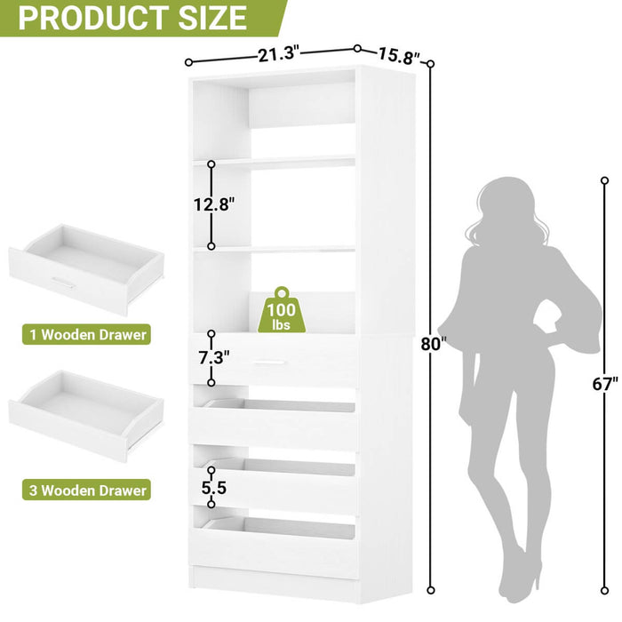 80'' High Walk in Closet Organizer System with 4 Drawers