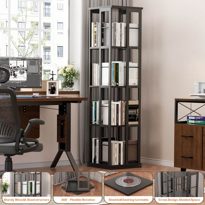 4-Tier Rotating Bookshelf, 360 Display Wood Spinning Bookshelf for Home & Office