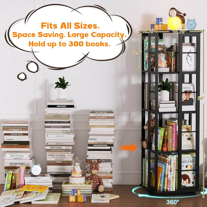4-Tier Rotating Bookshelf, 360 Display Wood Spinning Bookshelf for Home & Office