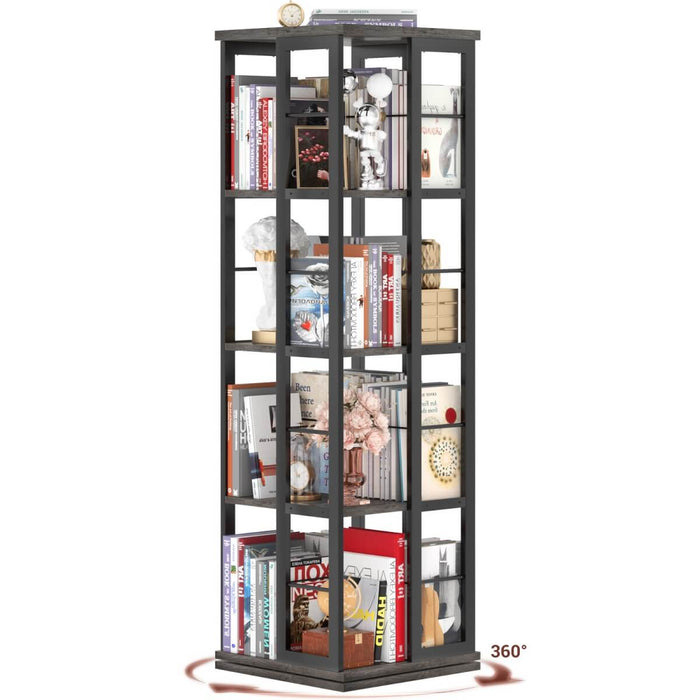 4-Tier Rotating Bookshelf, 360 Display Wood Spinning Bookshelf for Home & Office