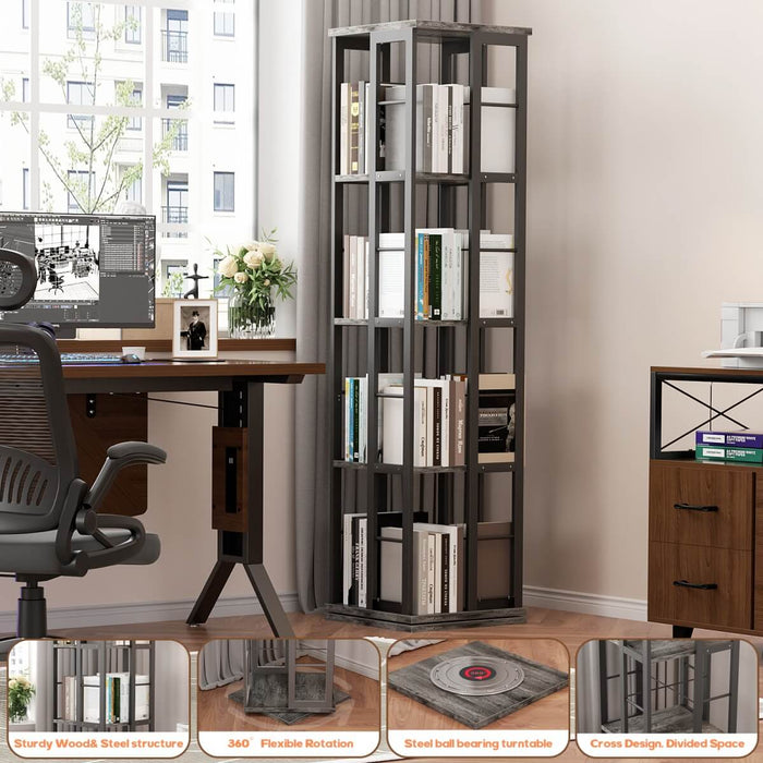 4-Tier Rotating Bookshelf, 360 Display Wood Spinning Bookshelf for Home & Office