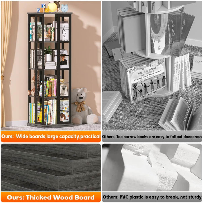 4-Tier Rotating Bookshelf, 360 Display Wood Spinning Bookshelf for Home & Office