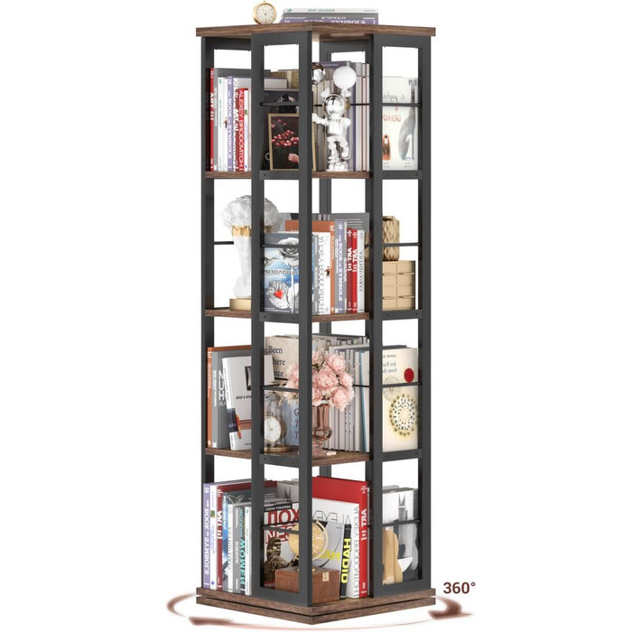 4-Tier Rotating Bookshelf, 360 Display Wood Spinning Bookshelf for Home & Office