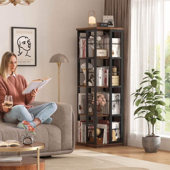 4-Tier Rotating Bookshelf, 360 Display Wood Spinning Bookshelf for Home & Office