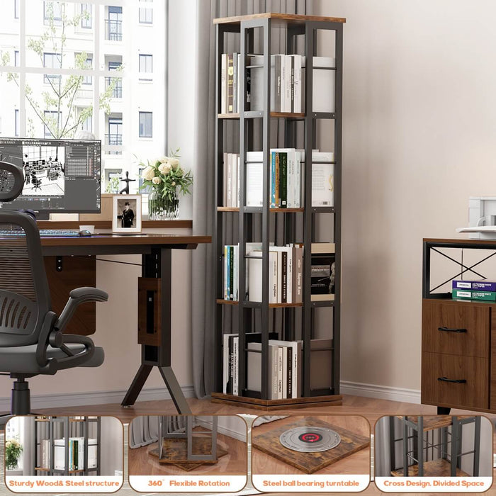 4-Tier Rotating Bookshelf, 360 Display Wood Spinning Bookshelf for Home & Office