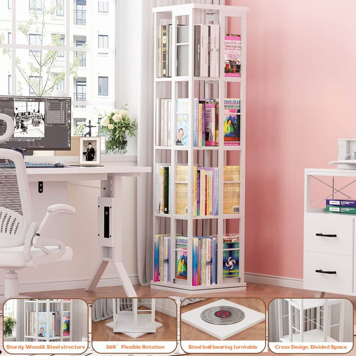 4-Tier Rotating Bookshelf, 360 Display Wood Spinning Bookshelf for Home & Office