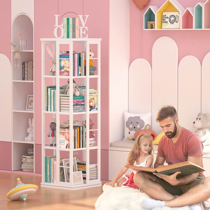 4-Tier Rotating Bookshelf, 360 Display Wood Spinning Bookshelf for Home & Office