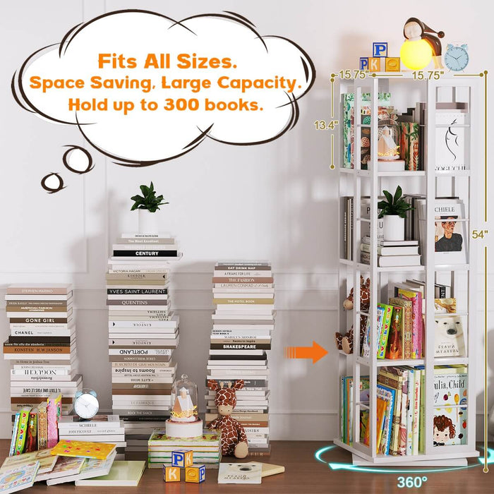 4-Tier Rotating Bookshelf, 360 Display Wood Spinning Bookshelf for Home & Office