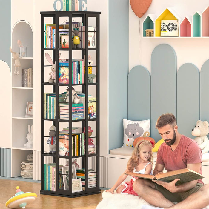 5-Tier Rotating Bookshelf, 360 Display Wood Spinning Bookshelves