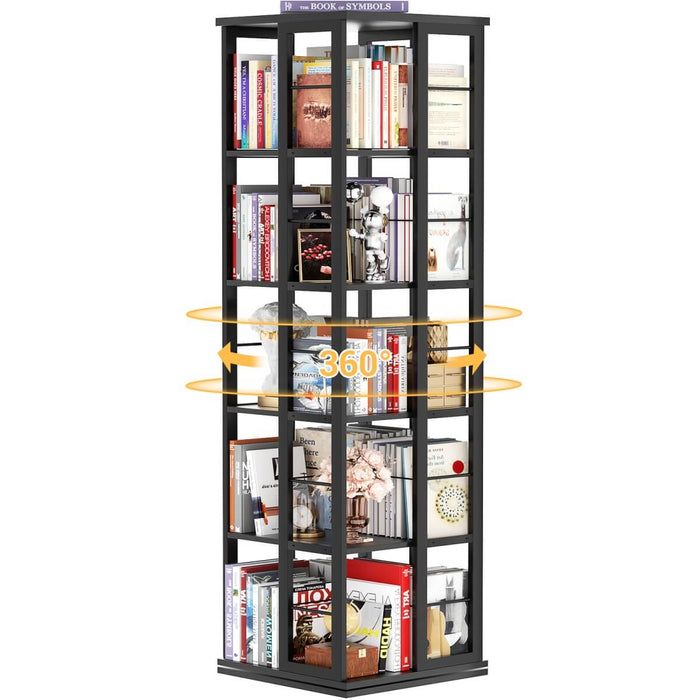 5-Tier Rotating Bookshelf, 360 Display Wood Spinning Bookshelves