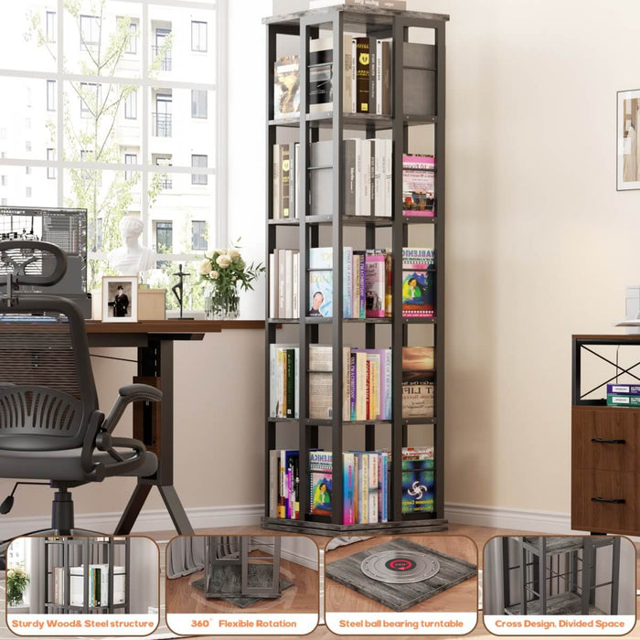 5-Tier Rotating Bookshelf, 360 Display Wood Spinning Bookshelves