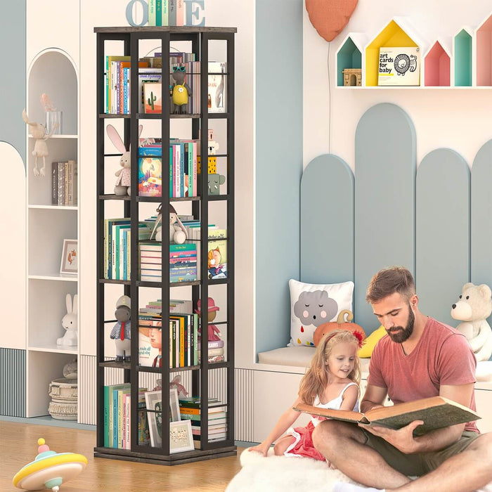 5-Tier Rotating Bookshelf, 360 Display Wood Spinning Bookshelves