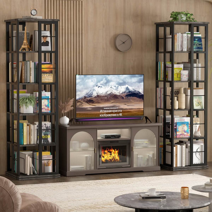 5-Tier Rotating Bookshelf, 360 Display Wood Spinning Bookshelves