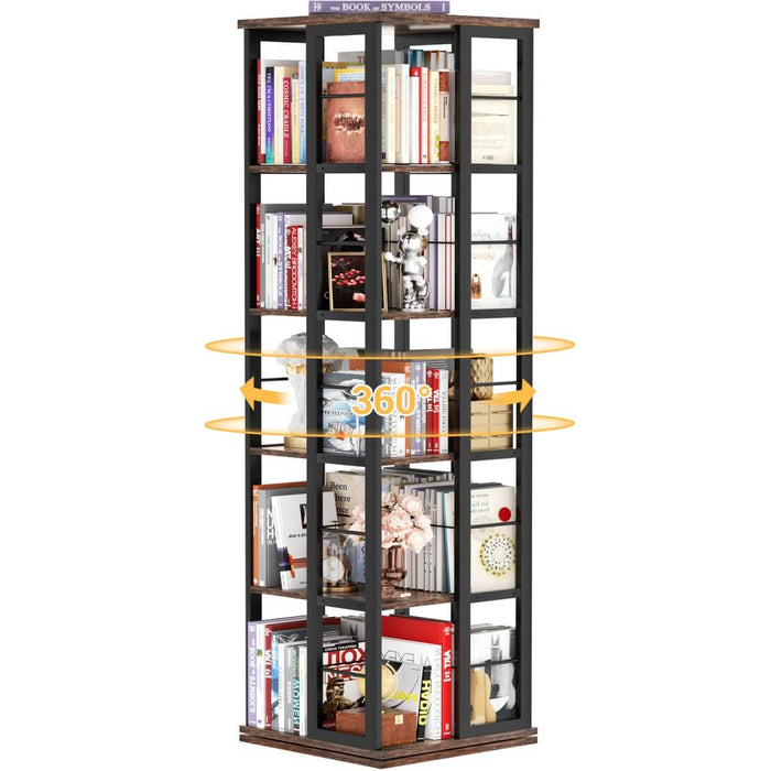 5-Tier Rotating Bookshelf, 360 Display Wood Spinning Bookshelves