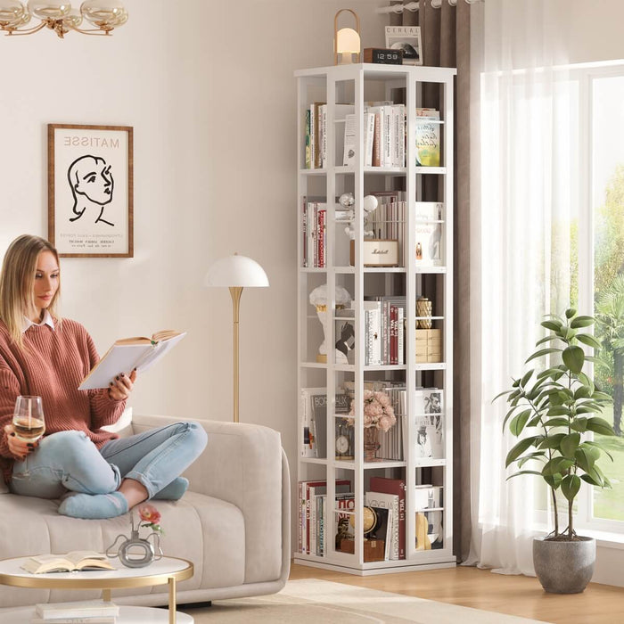 5-Tier Rotating Bookshelf, 360 Display Wood Spinning Bookshelves
