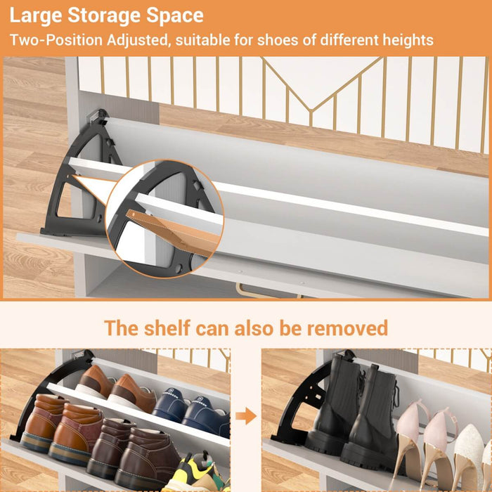 Wooden Shoe Cabinet with Flip Doors, Hidden Shoe Cabinet with LED Light for Entryway