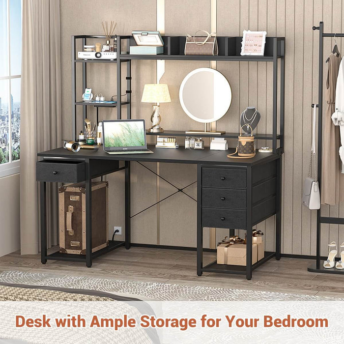 47.2'' Gaming Desk with Hutch, LED & Outlets | Reversible Office Desk with Drawers