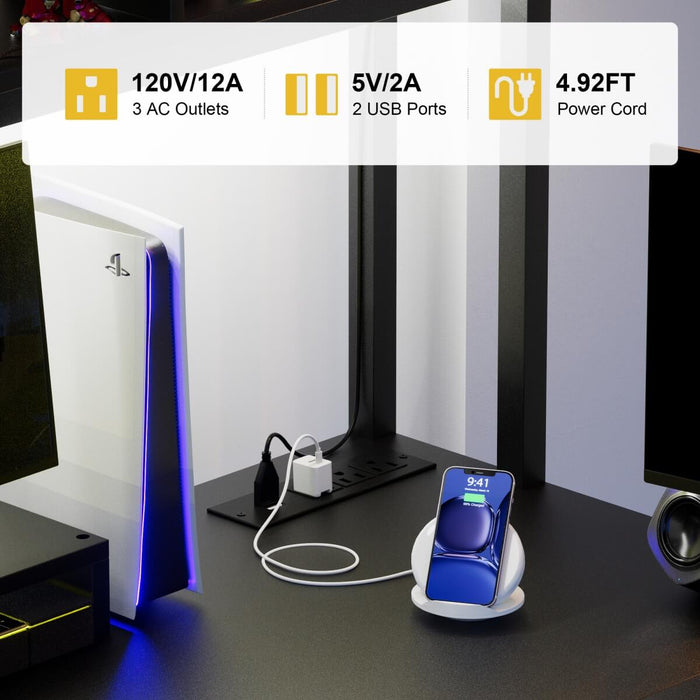 L Shaped Desk with Hutch, Outlets & LED Light, Reversible