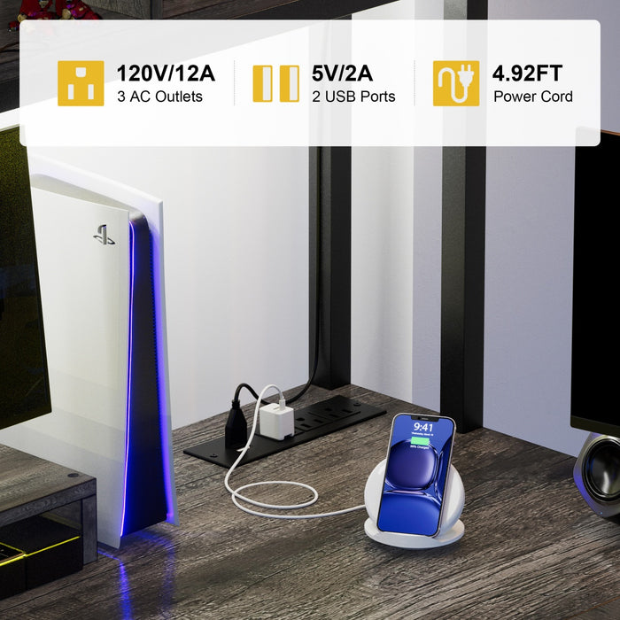 L Shaped Desk with Hutch, Outlets & LED Light, Reversible