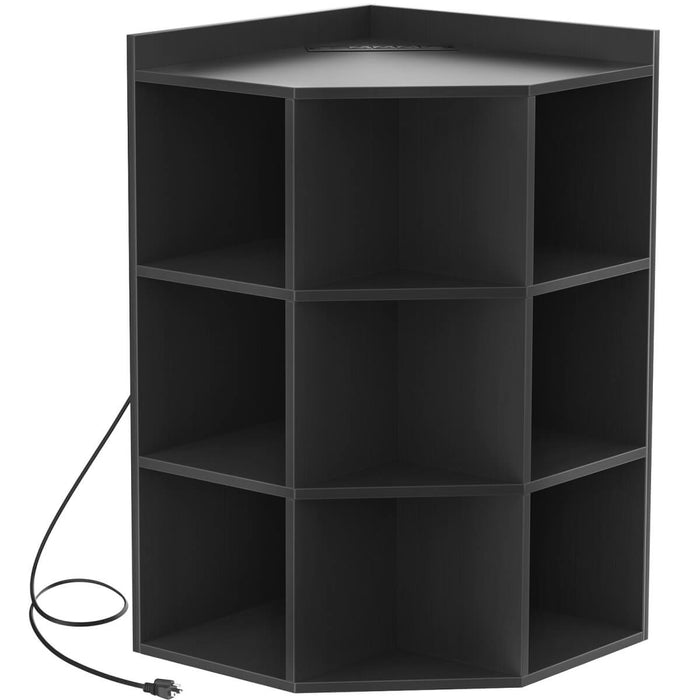 3-Tier Corner Cabinet with Power Outlets & Cubes Storage, for Small Space