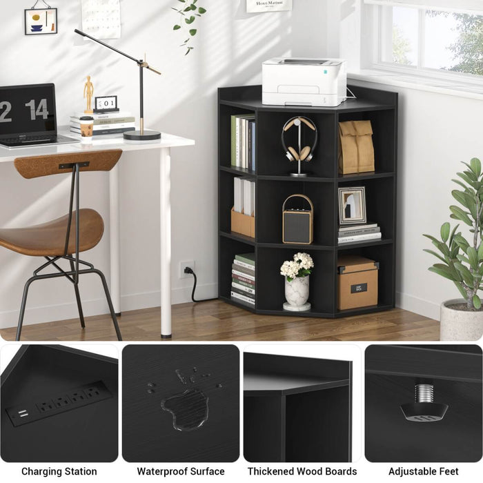 3-Tier Corner Cabinet with Power Outlets & Cubes Storage, for Small Space