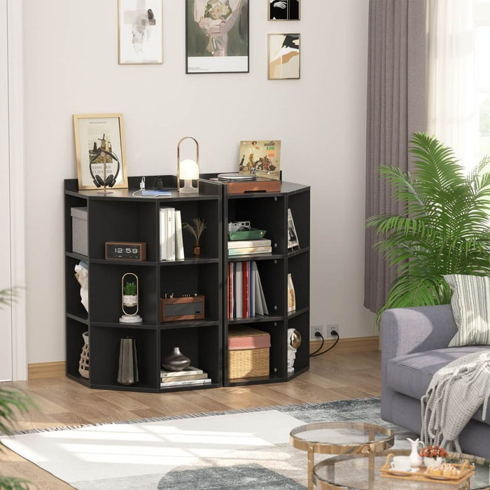 3-Tier Corner Cabinet with Power Outlets & Cubes Storage, for Small Space