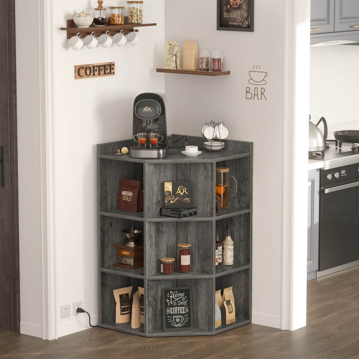 3-Tier Corner Cabinet with Power Outlets & Cubes Storage, for Small Space