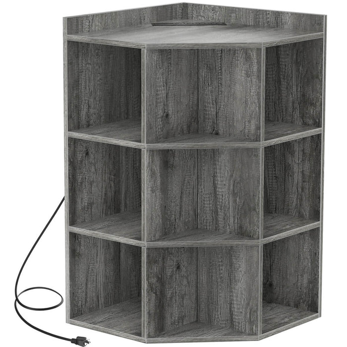 3-Tier Corner Cabinet with Power Outlets & Cubes Storage, for Small Space