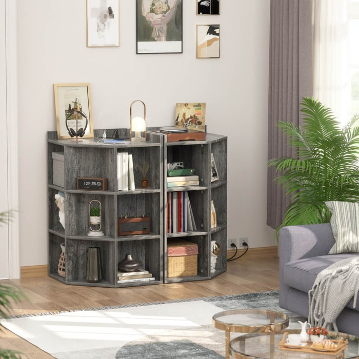3-Tier Corner Cabinet with Power Outlets & Cubes Storage, for Small Space