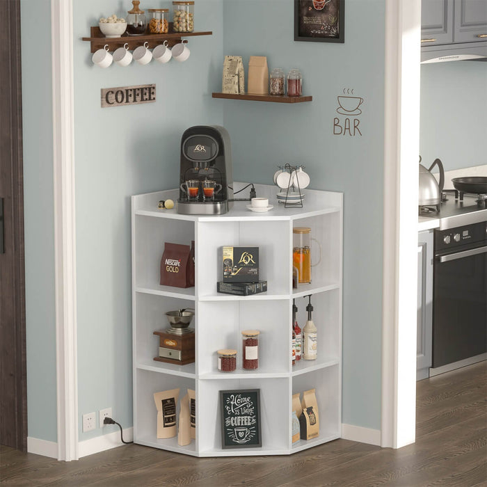 3-Tier Corner Cabinet with Power Outlets & Cubes Storage, for Small Space