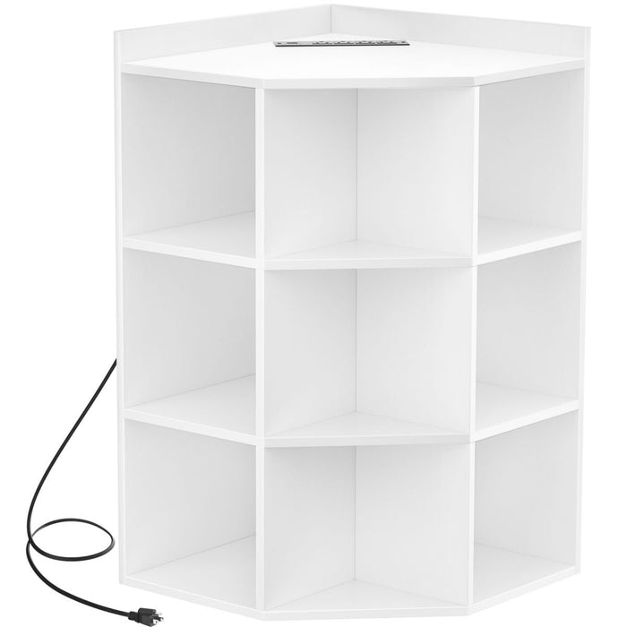 3-Tier Corner Cabinet with Power Outlets & Cubes Storage, for Small Space