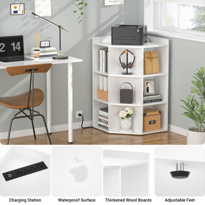3-Tier Corner Cabinet with Power Outlets & Cubes Storage, for Small Space