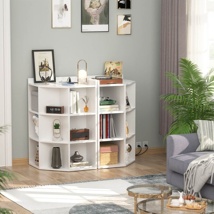 3-Tier Corner Cabinet with Power Outlets & Cubes Storage, for Small Space
