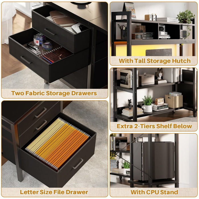 L Shaped Desk with Hutch Storage, Drawers & Power Outlets