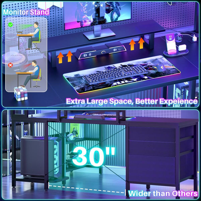 L Shaped Desk with Hutch Storage, Drawers & Power Outlets