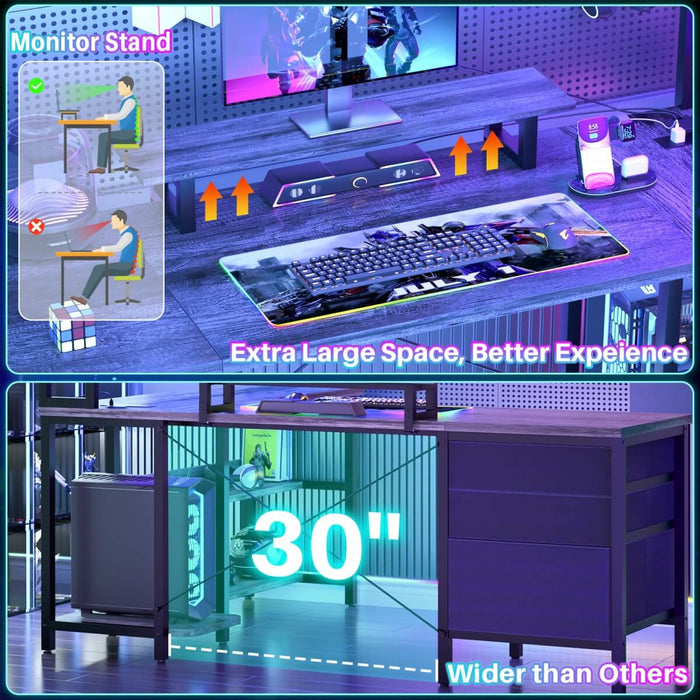 L Shaped Desk with Hutch Storage, Drawers & Power Outlets