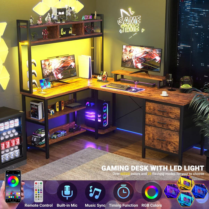 L Shaped Desk with Hutch Storage, Drawers & Power Outlets