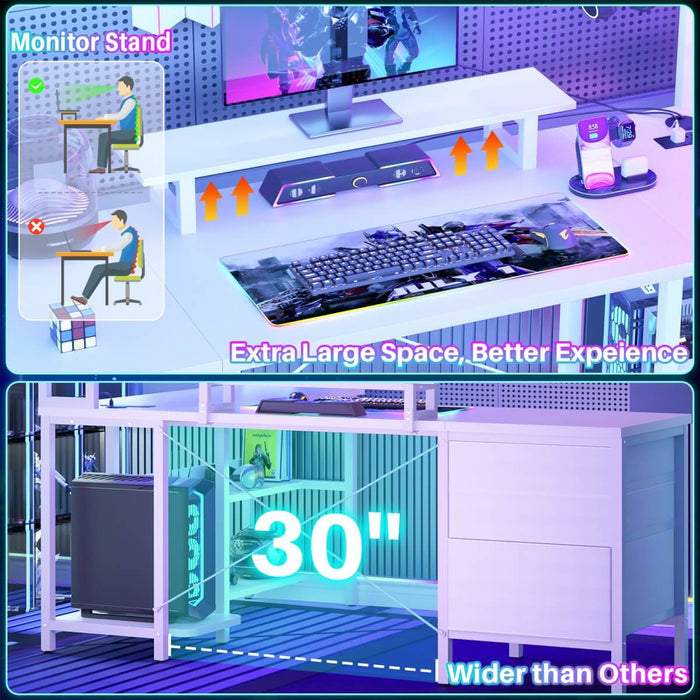 L Shaped Desk with Hutch Storage, Drawers & Power Outlets