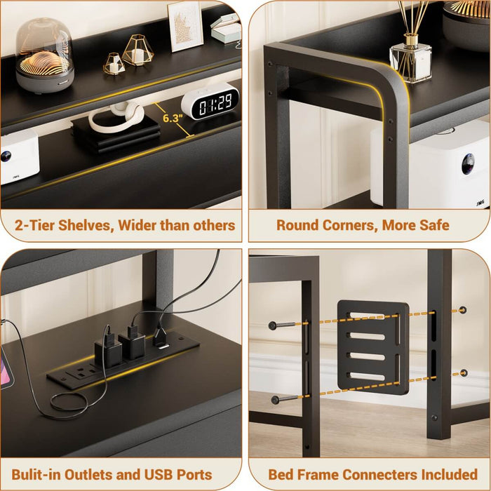 King Size Headboard with Power Outlets & LED Lights, Wood Headboard for King Bed, Easy Assembly