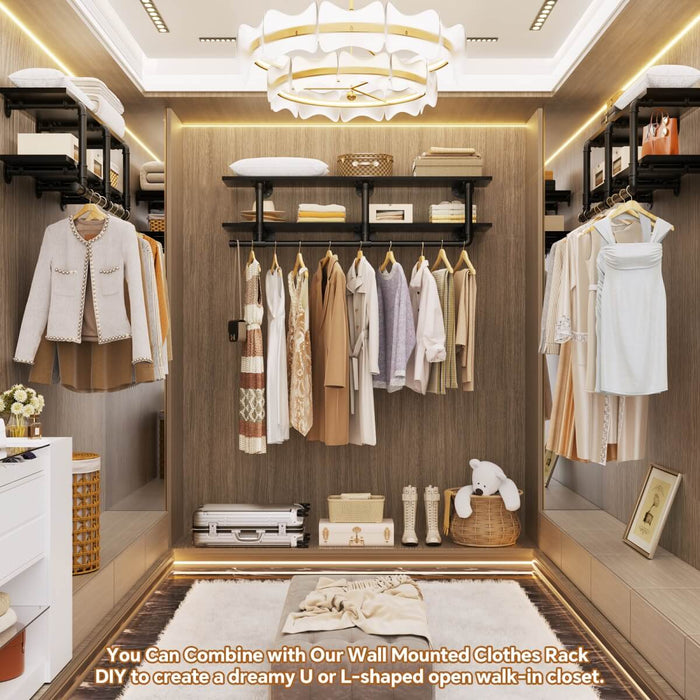 47 inches Wall Mounted Pipe Clothes Rack with Top Shelf