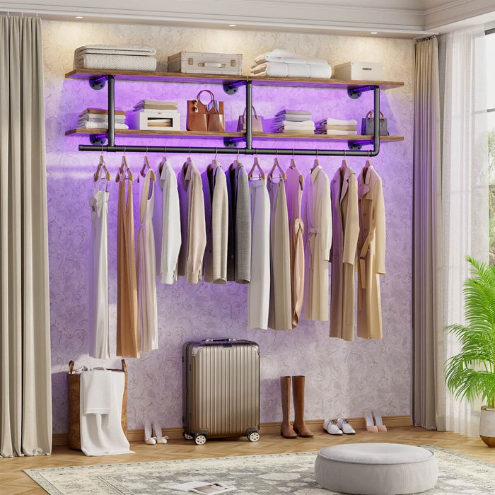 47 inches Wall Mounted Pipe Clothes Rack with Top Shelf