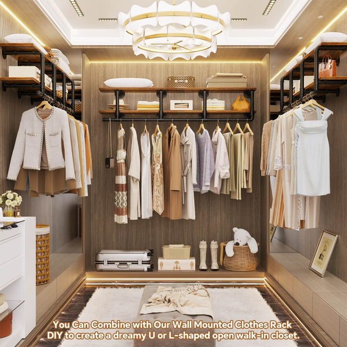 59 inches Wall Mounted Pipe Clothes Rack with Top Shelf