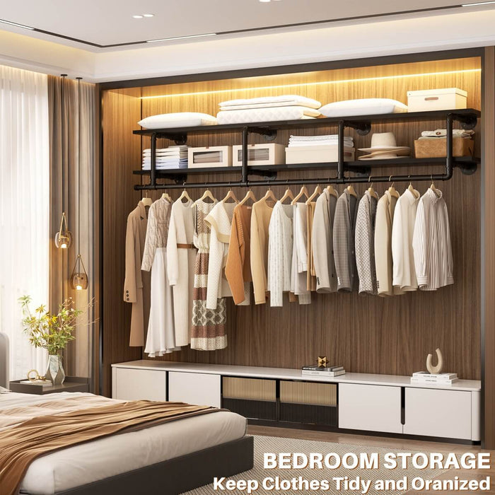 73 inches Wall Mounted Pipe Clothes Rack with Top Shelf