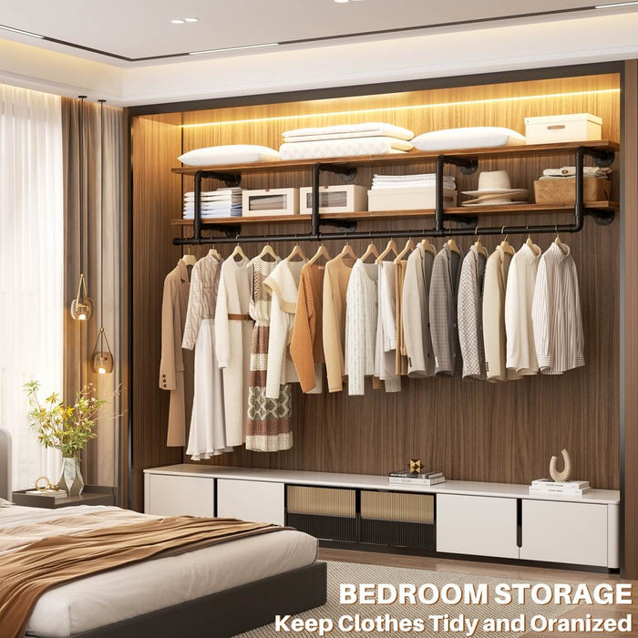 73 inches Wall Mounted Pipe Clothes Rack with Top Shelf