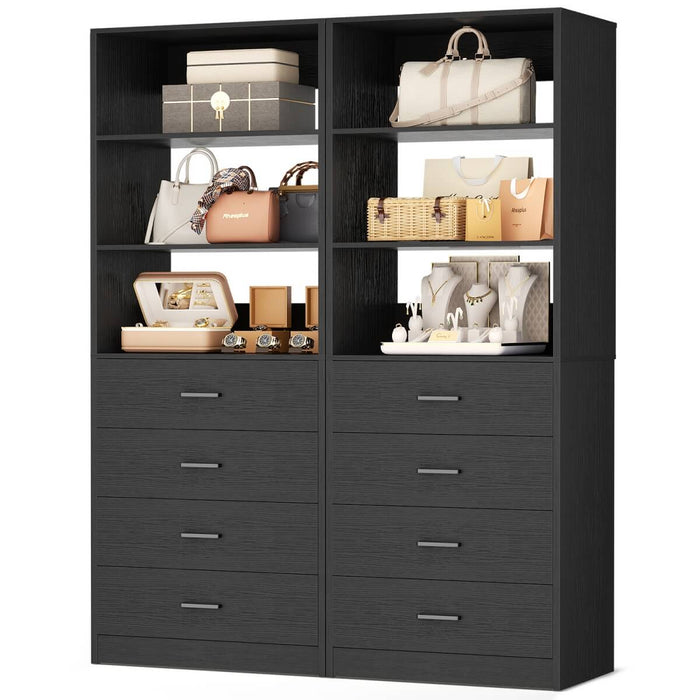 21.3'' Width Wooden Closet Drawer System with 4 Drawers and Open Shelves, 2 Sets