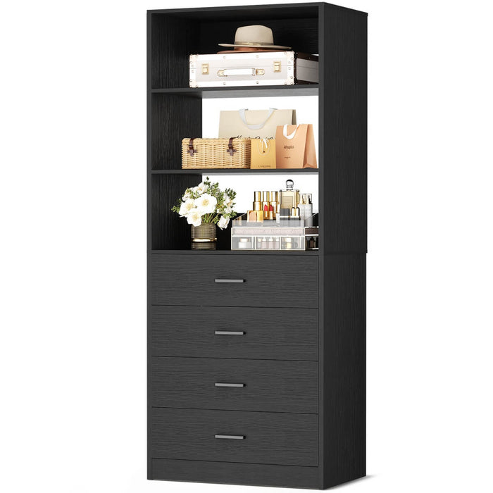 21.3'' Width Wooden Closet Drawer System with 4 Drawers and Open Shelves, Freestanding