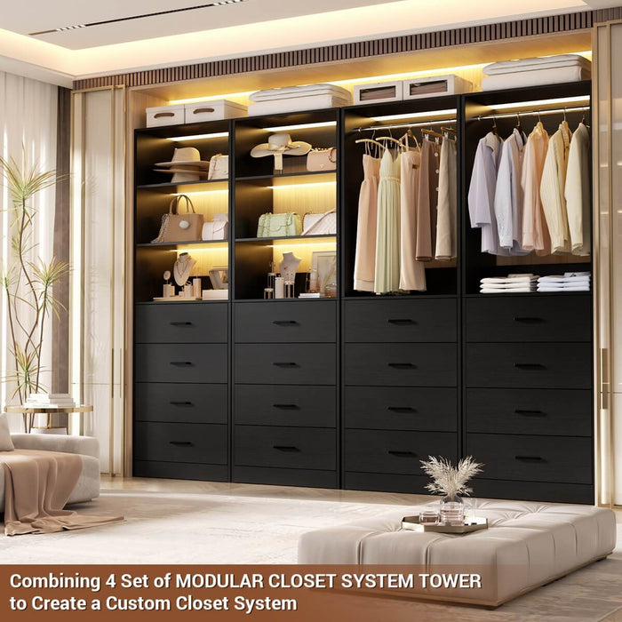 21.3'' Width Wooden Closet Drawer System with 4 Drawers and Open Shelves, Freestanding