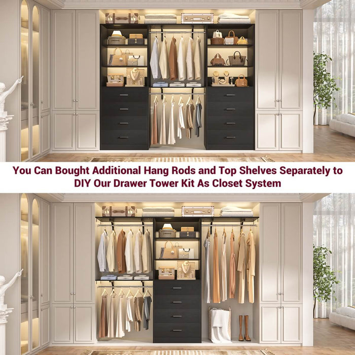21.3'' Width Wooden Closet Drawer System with 4 Drawers and Open Shelves, Freestanding