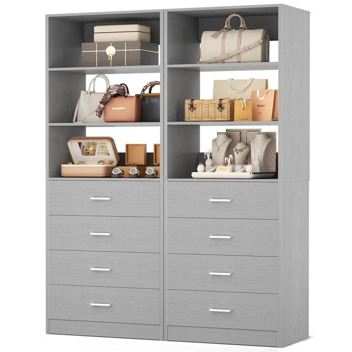 21.3'' Width Wooden Closet Drawer System with 4 Drawers and Open Shelves, 2 Sets